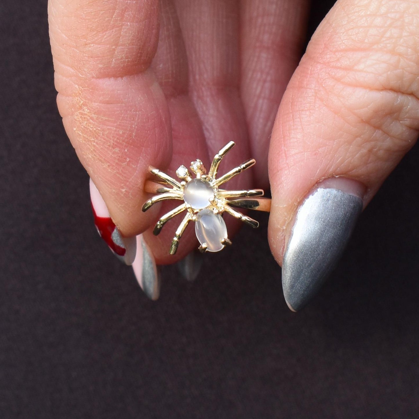 Moonstone and Diamond Spider 9ct Yellow Gold Dress Ring