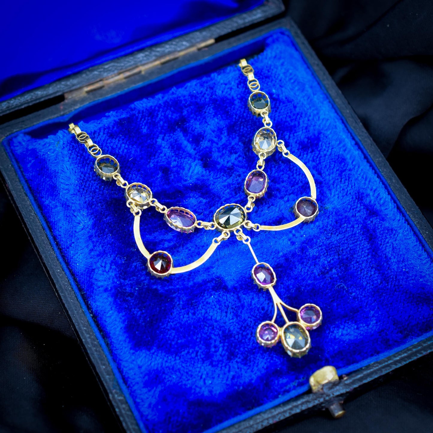 Antique Tourmaline 9ct Yellow Gold 14.25" Harlequin Necklace