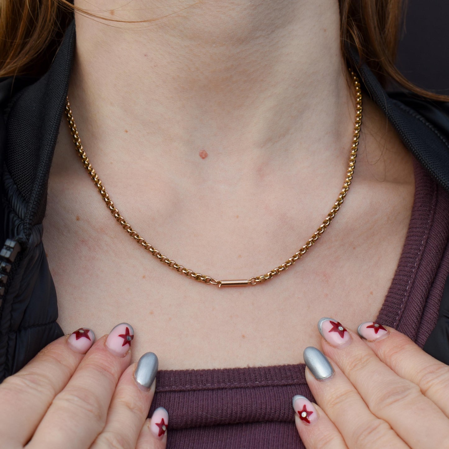 Antique 9ct Gold Faceted Belcher Link Chain Necklace with Barrel Clasp | 17.5"