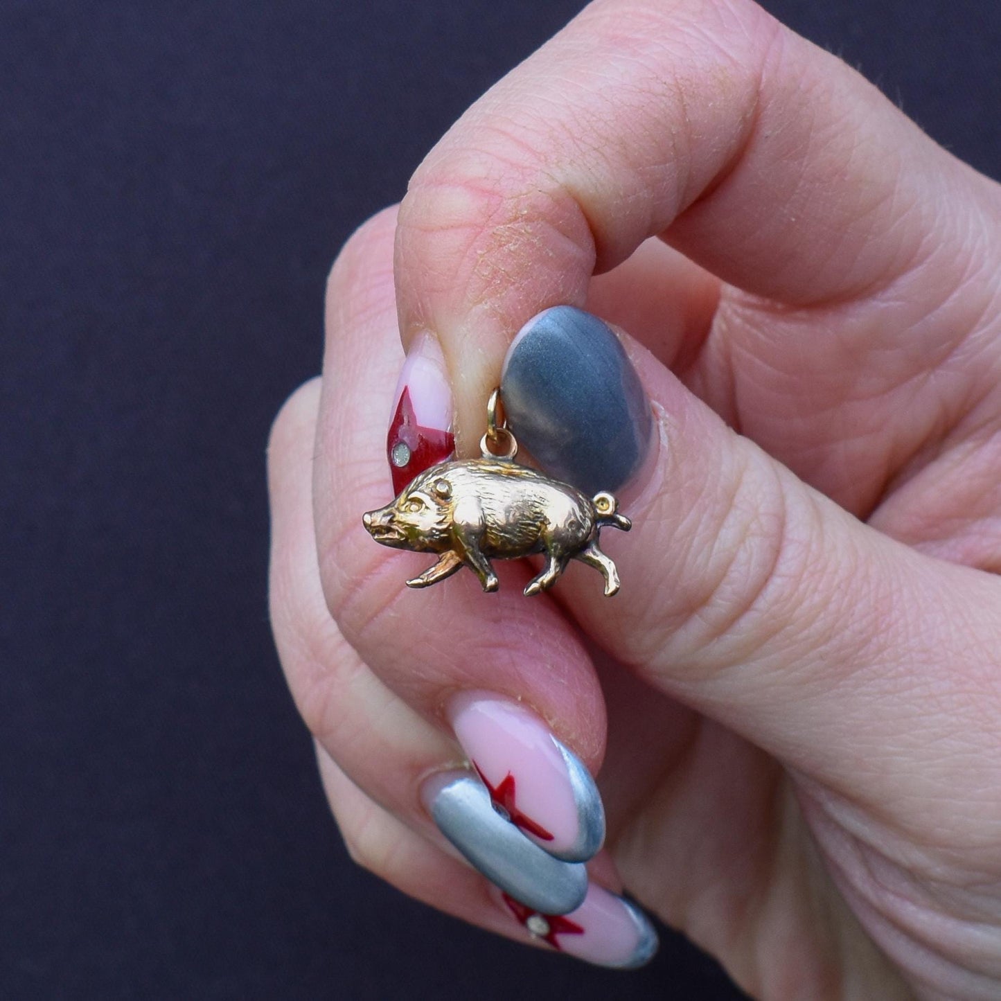 Antique 9ct Gold Boar Pig Charm Pendant