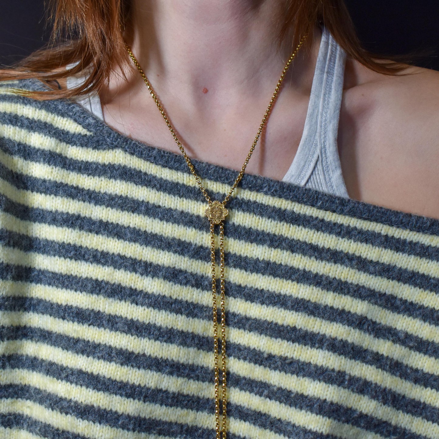 Antique 15ct Gold Chain Necklace with Engraved Slider and Hook | 32"