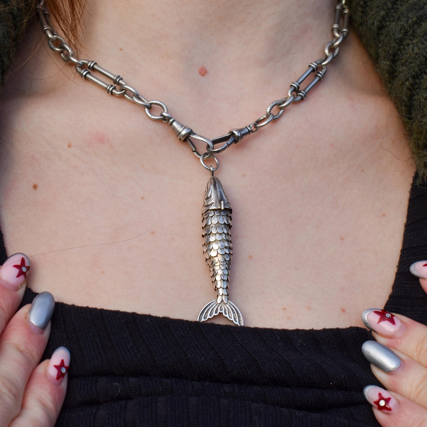 Vintage Silver Plate Articulated Fish Charm Pendant