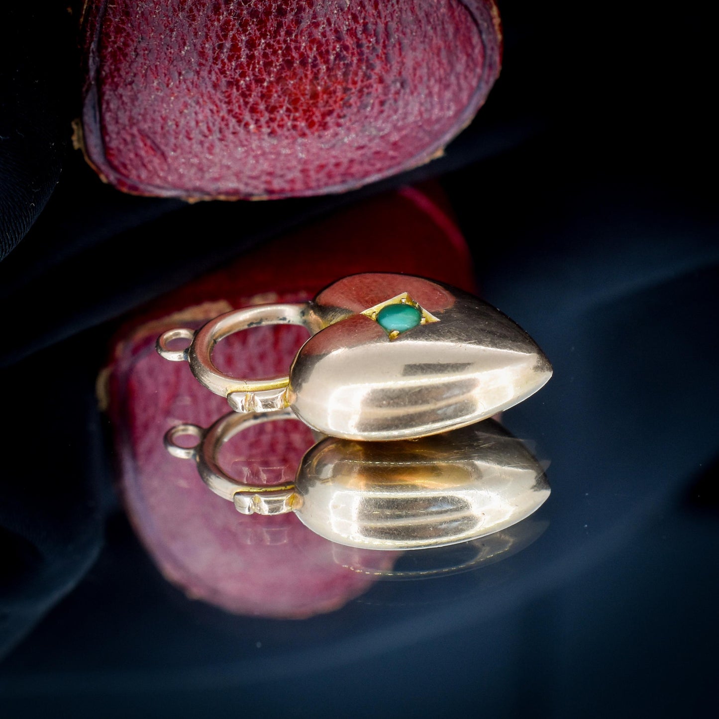 Antique 15ct Rose Gold Puffy Turquoise Heart Padlock Charm