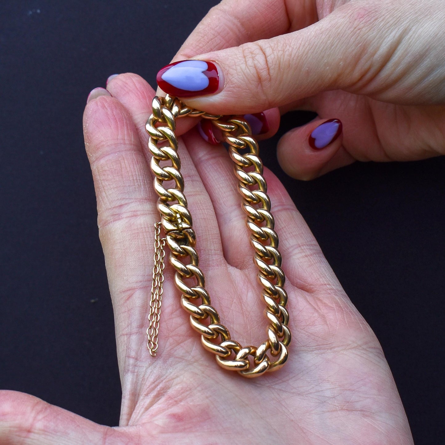 Antique 15ct Gold Concealed Clasp Curb Bracelet | 7"