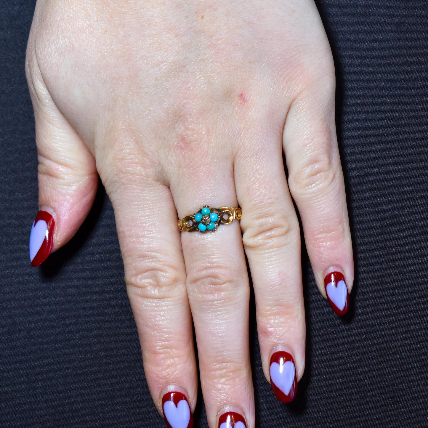 Antique Turquoise and Diamond 'Forget Me Not' 15ct Gold Ring