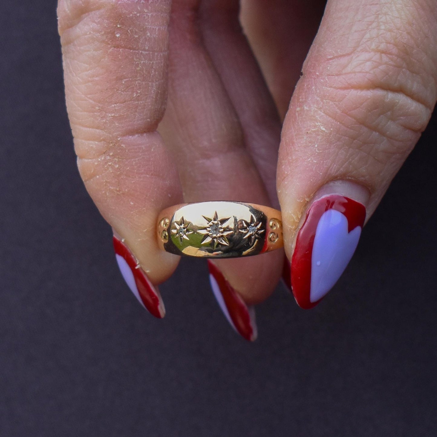 Antique Diamond Starburst 9ct Gold Gypsy Band Ring | Dated 1909