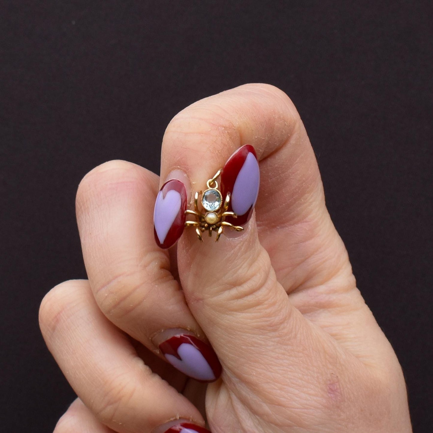 Antique Blue Paste Pearl 9ct Gold Spider Charm Pendant | Edwardian