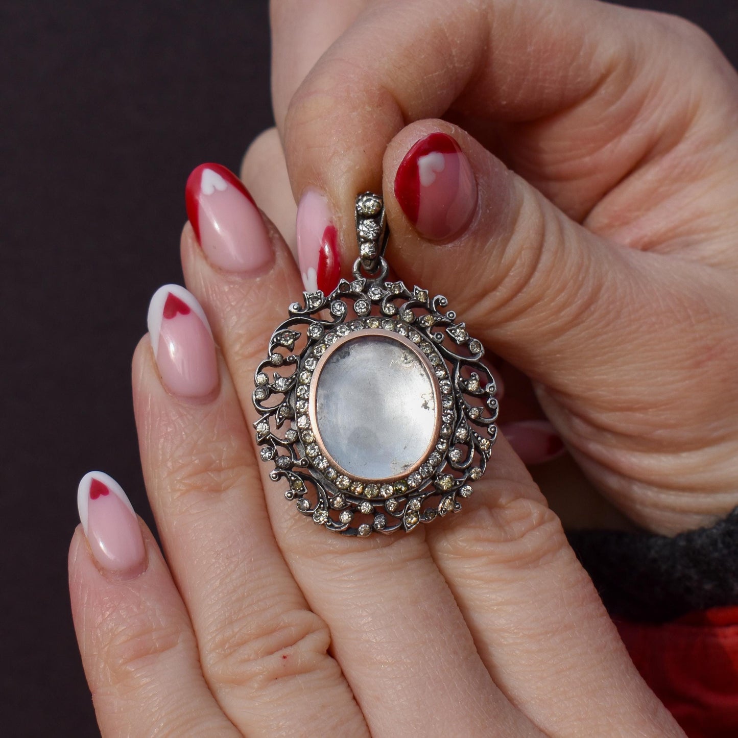 Antique Old Cut Paste Silver and Gold Locket Pendant