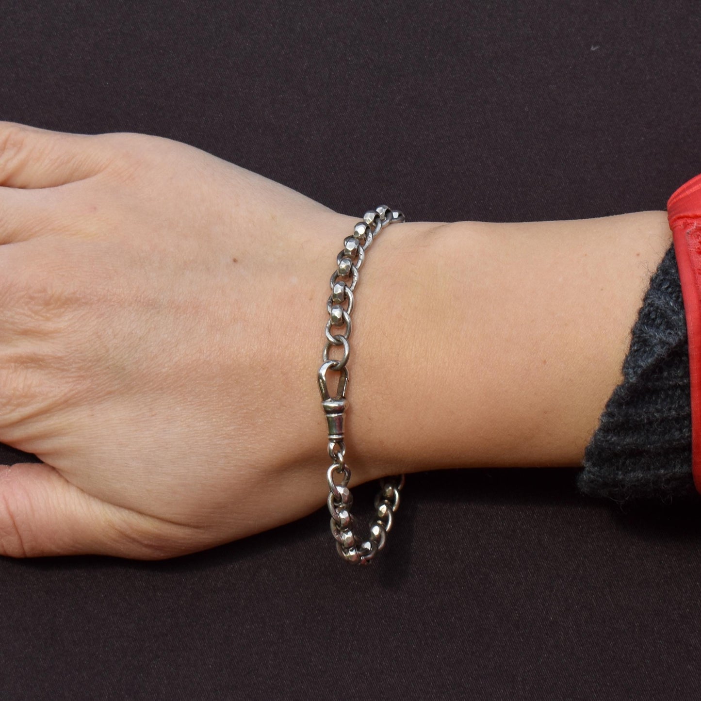 Vintage Sterling Silver Rollerball Bracelet with Dog Clip | Birmingham 1928