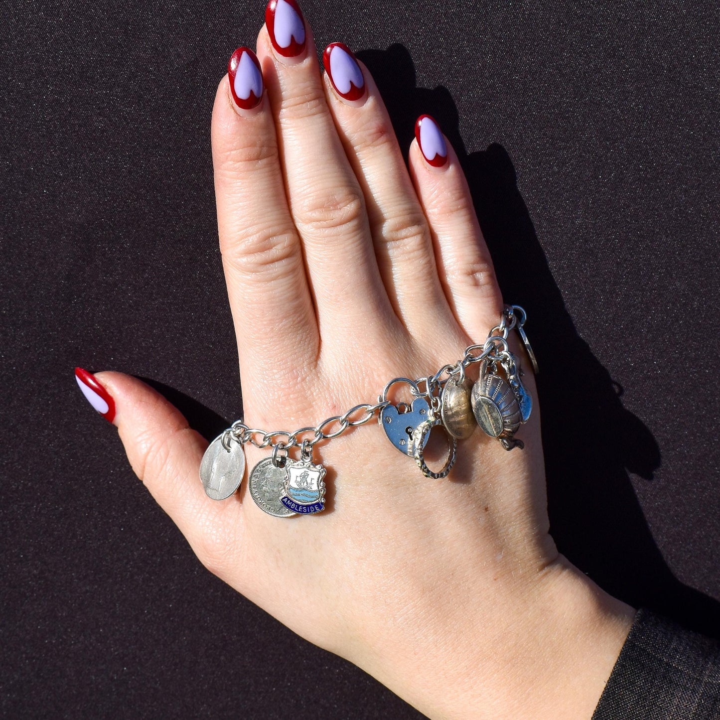 Vintage Sterling Silver Multi Charm Love Token Bracelet | 7.5"