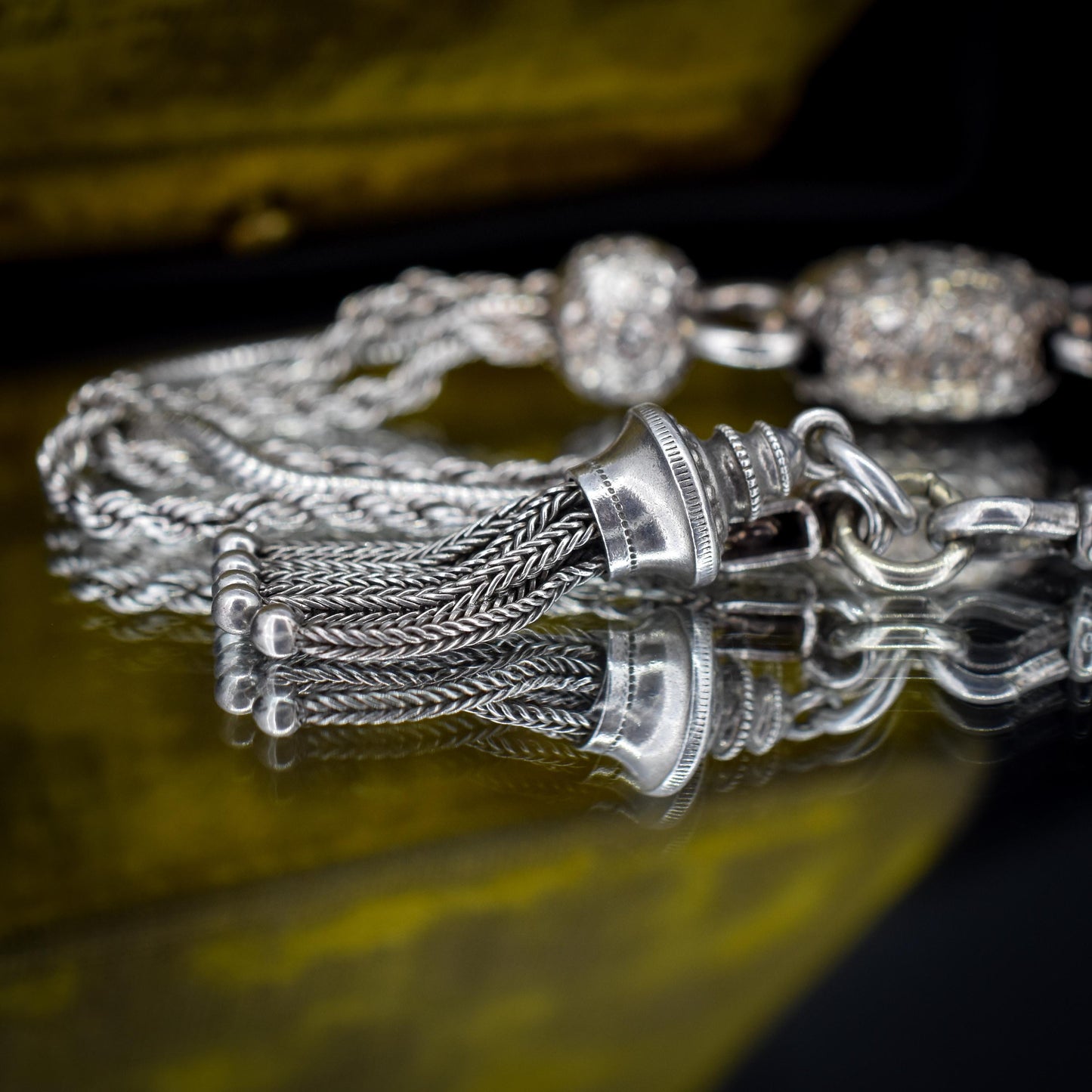 Antique Sterling Silver Albertina Albert Watch Chain Bracelet with Tassel