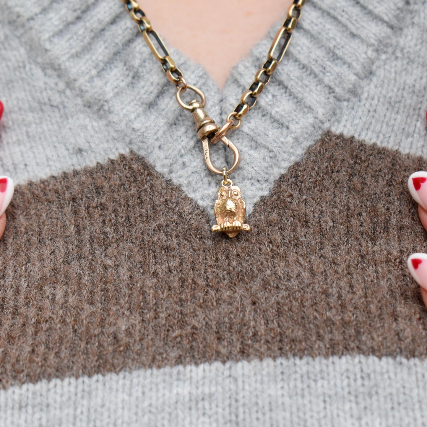 Antique 9ct Gold Owl Charm Pendant