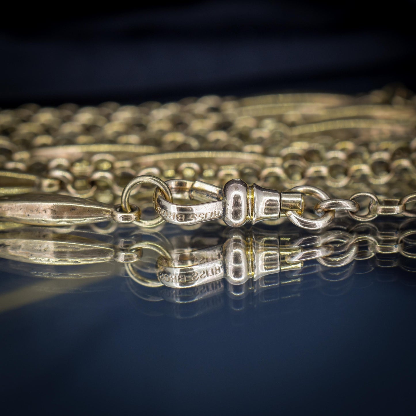 Antique Rolled Gold Fancy Link Chain Necklace with Dog Clip | 36" Length