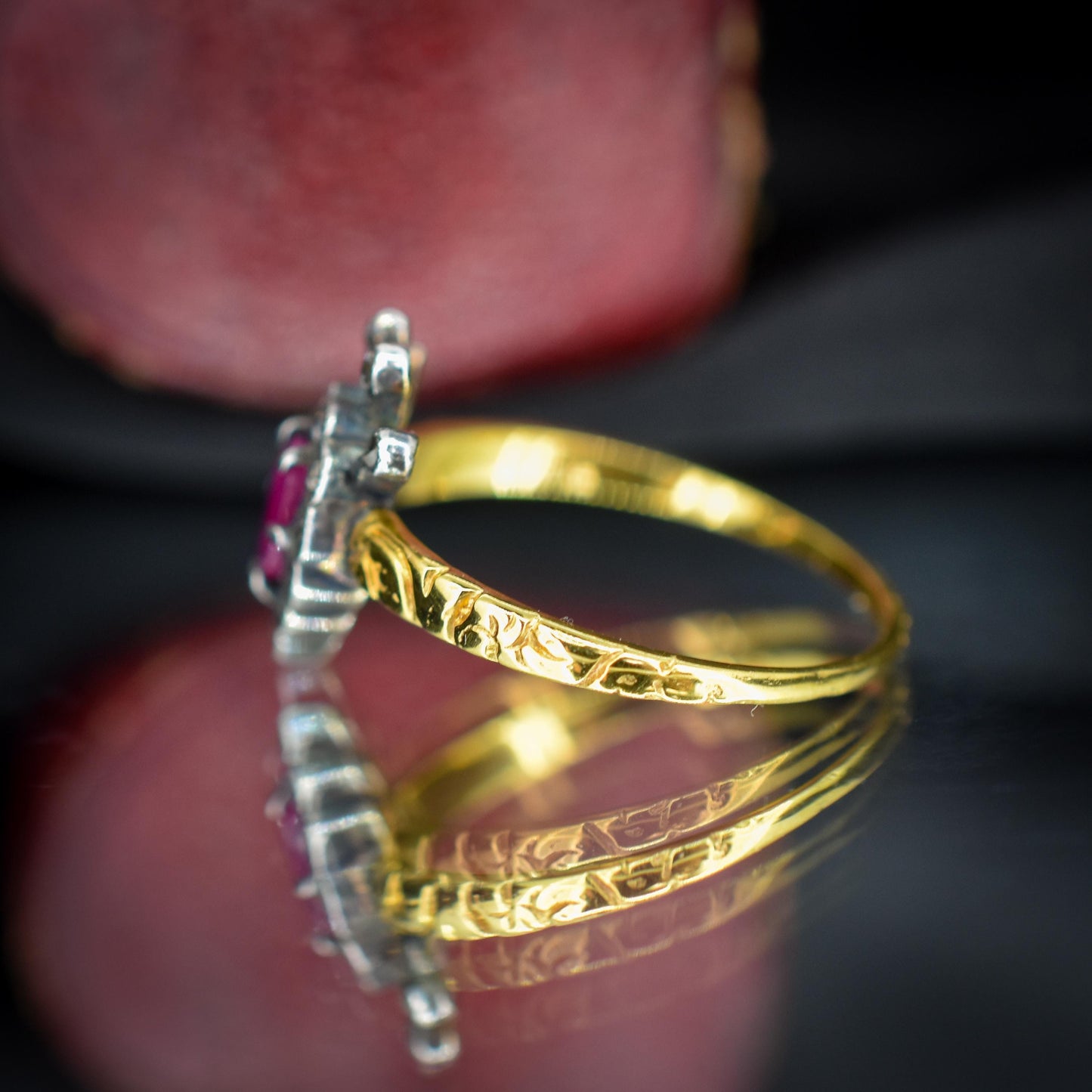 Ruby and Diamond Crown Gold and Silver Ring