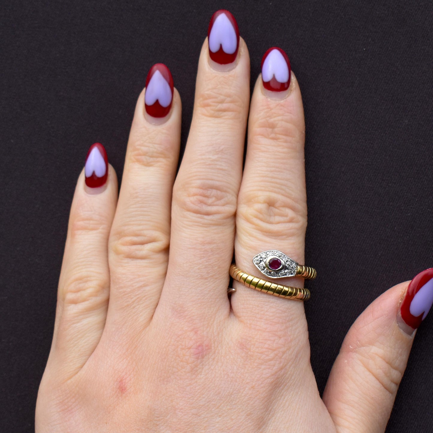 Vintage Ruby and Diamond Snake Serpent Coiled 18ct Gold Band Ring