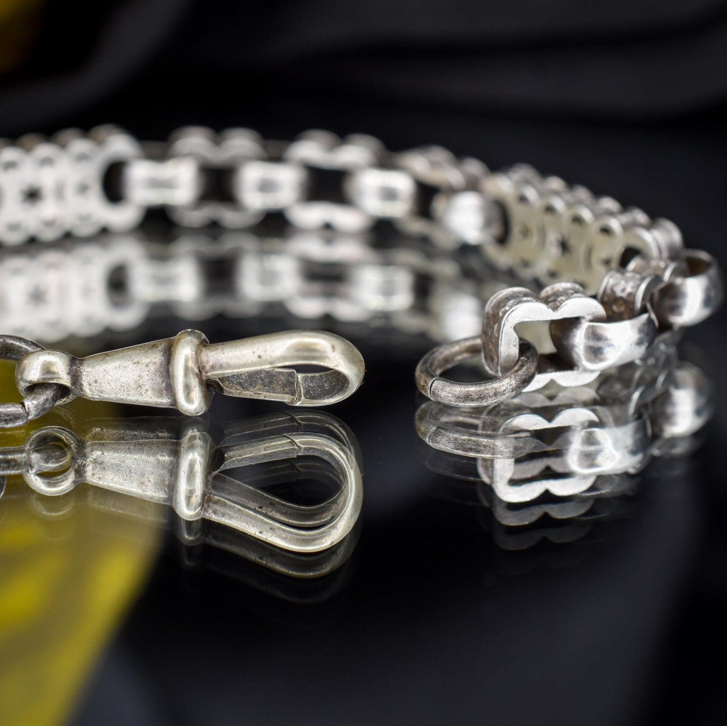 Antique Silver Stars and Bars 7.25" Bracelet with Dog Clip Fastener