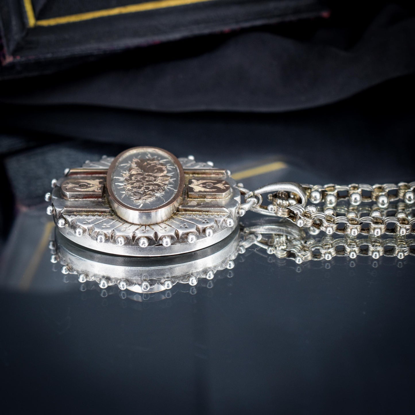 Antique Victorian Gold and Sterling Silver Locket Collar Necklace