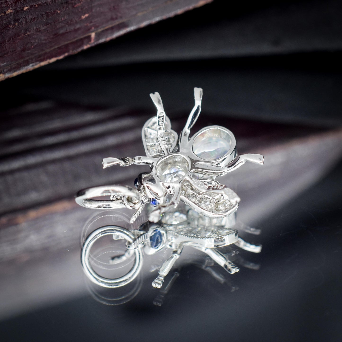 Opal Sapphire and Diamond Platinum Insect Bee Pendant Charm