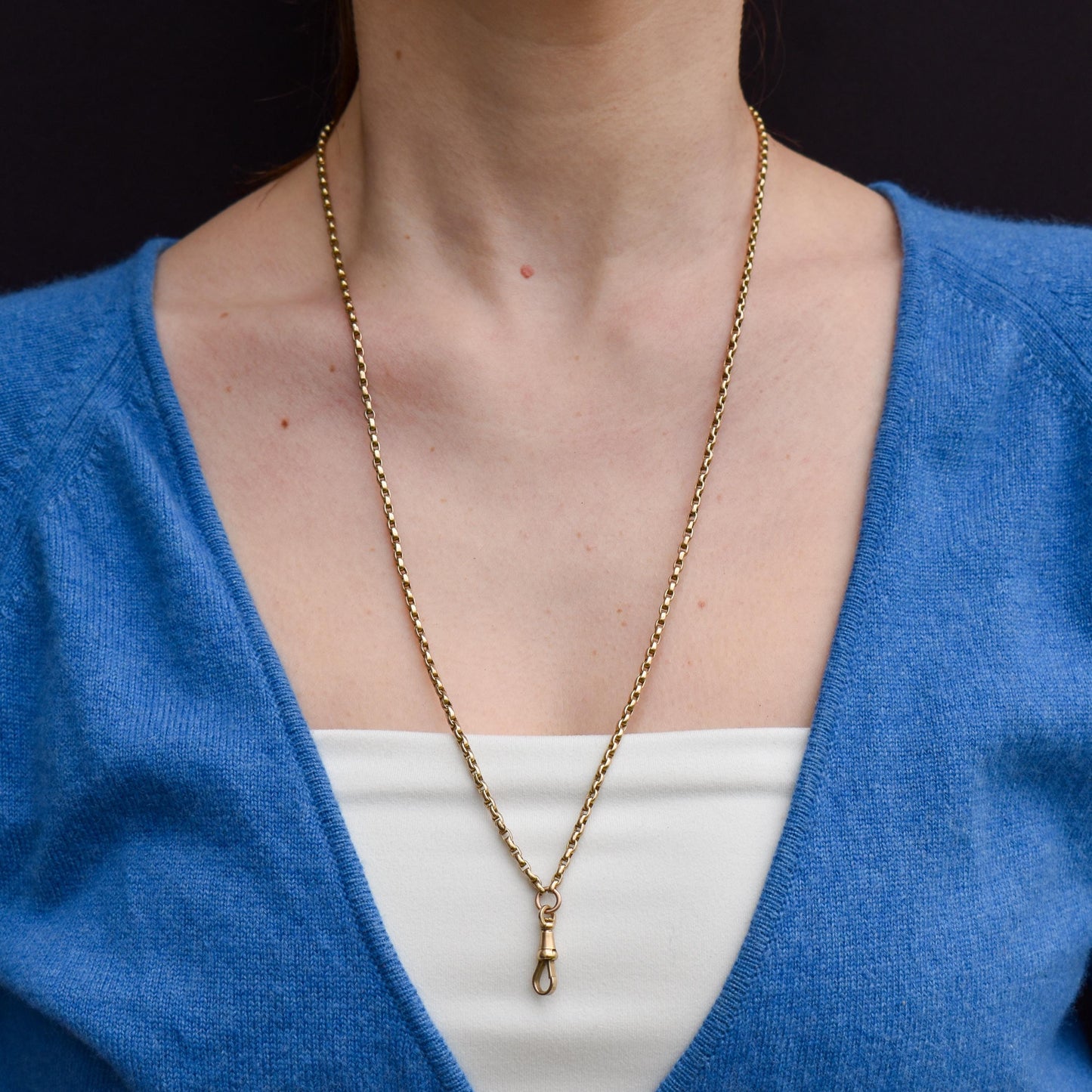 Antique Victorian 9ct Gold Faceted Link Chain Necklace with Dog Clip | 26"