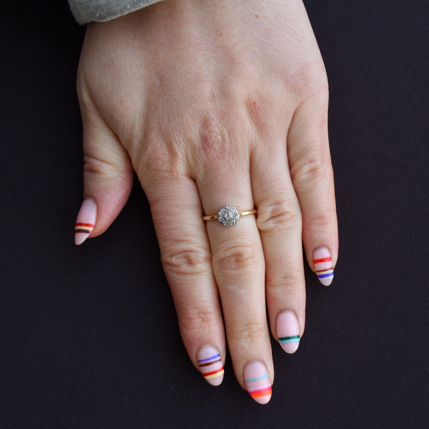 Antique Diamond Cluster Daisy 18ct Gold and Platinum Ring