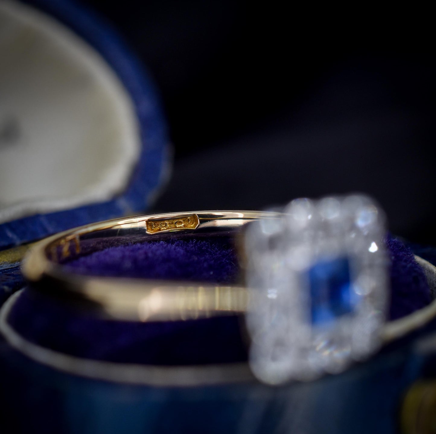 Antique Sapphire and Diamond Cluster 18ct Gold and Platinum Ring