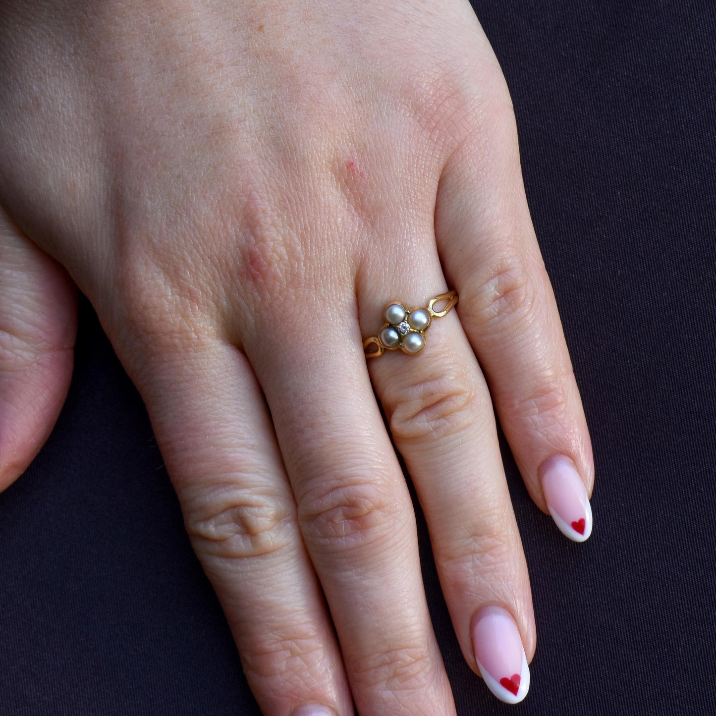 Antique Victorian Pearl and Old Cut Diamond 18ct Gold Ring