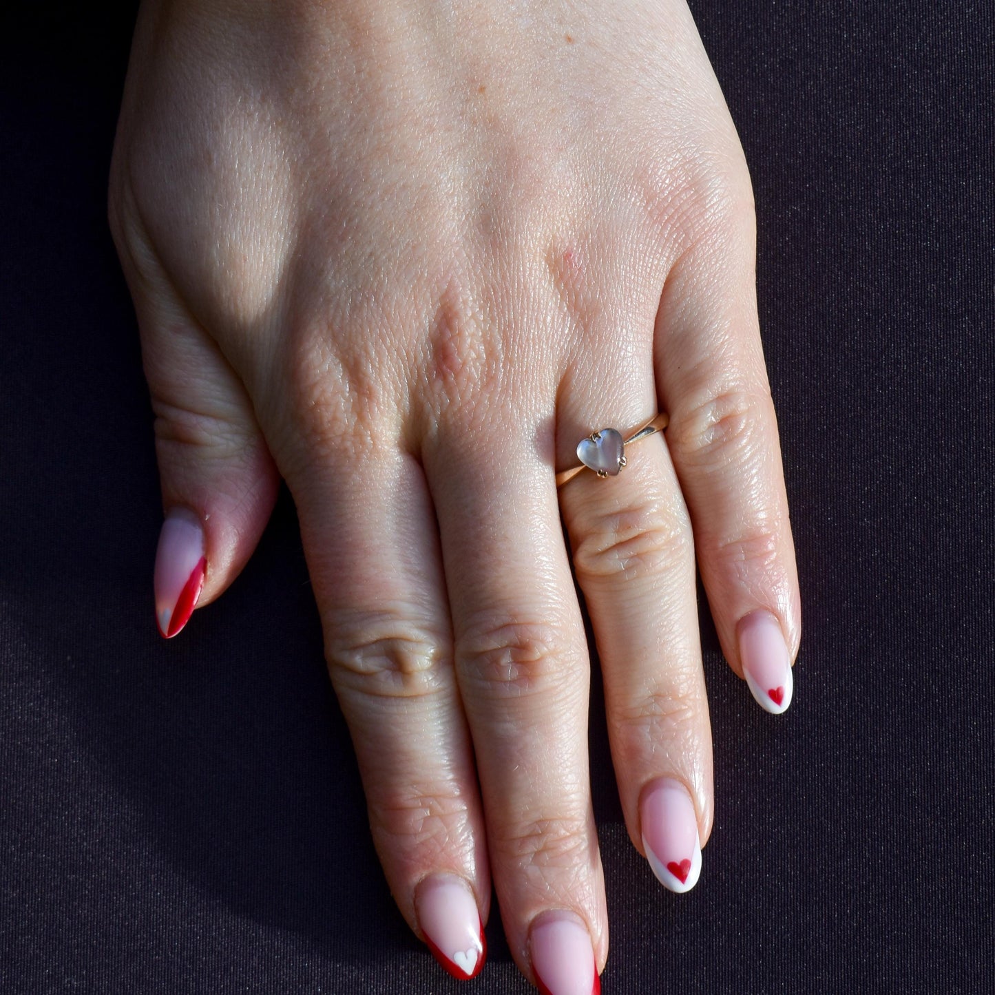 Antique Blue Moonstone Heart Solitaire 9ct Gold Ring