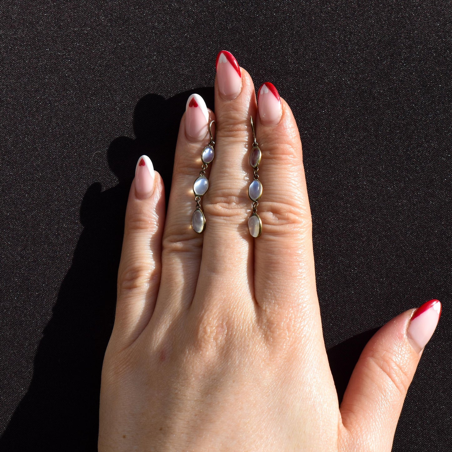 Antique Moonstone Silver Chandelier Drop Dangle Earrings | Circa.1900
