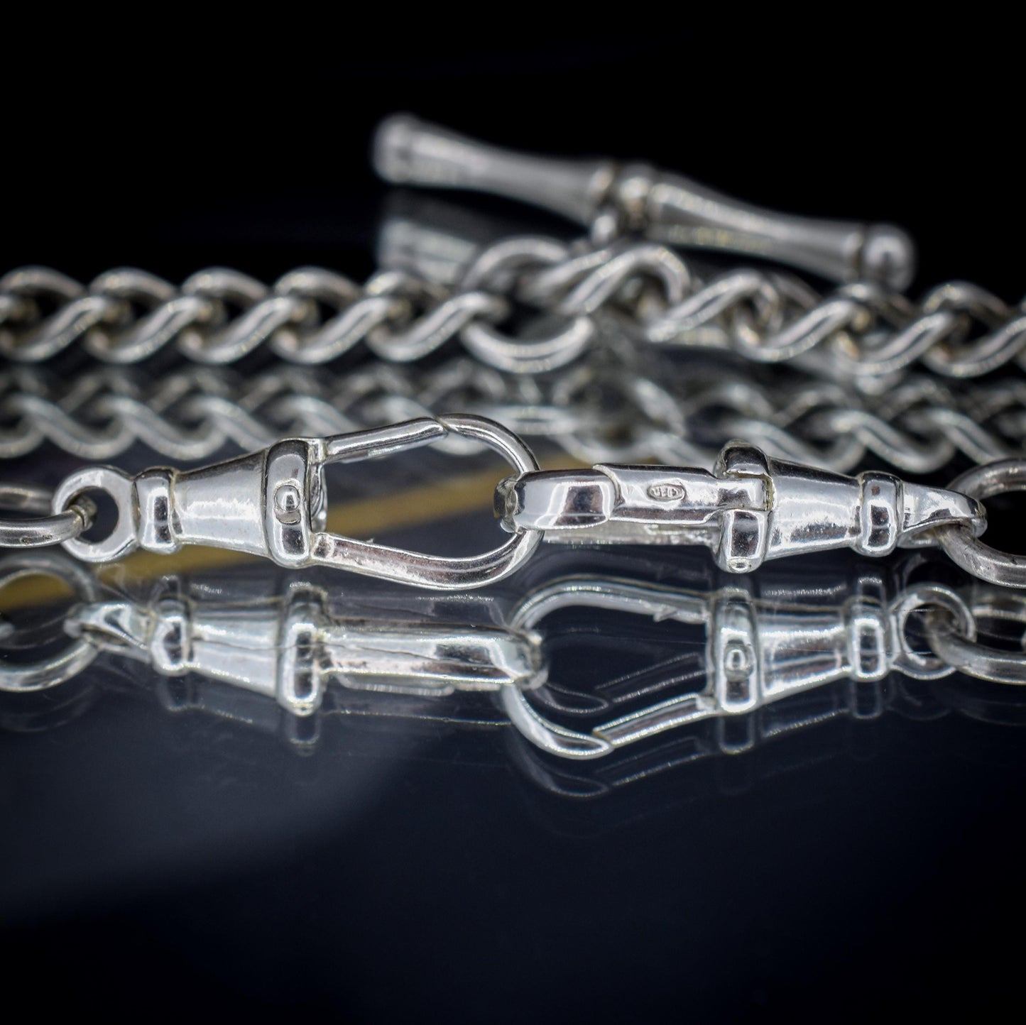 Vintage Sterling Silver Curb Link Watch Chain Necklace with Dog Clips – 21"