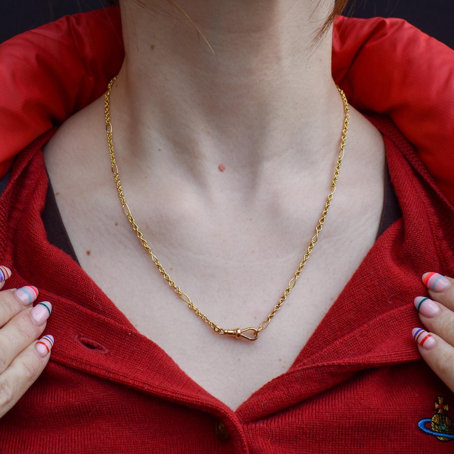 Antique 15ct Yellow Gold Fancy Link Chain Necklace with 18ct Dog Clip | 19.25"