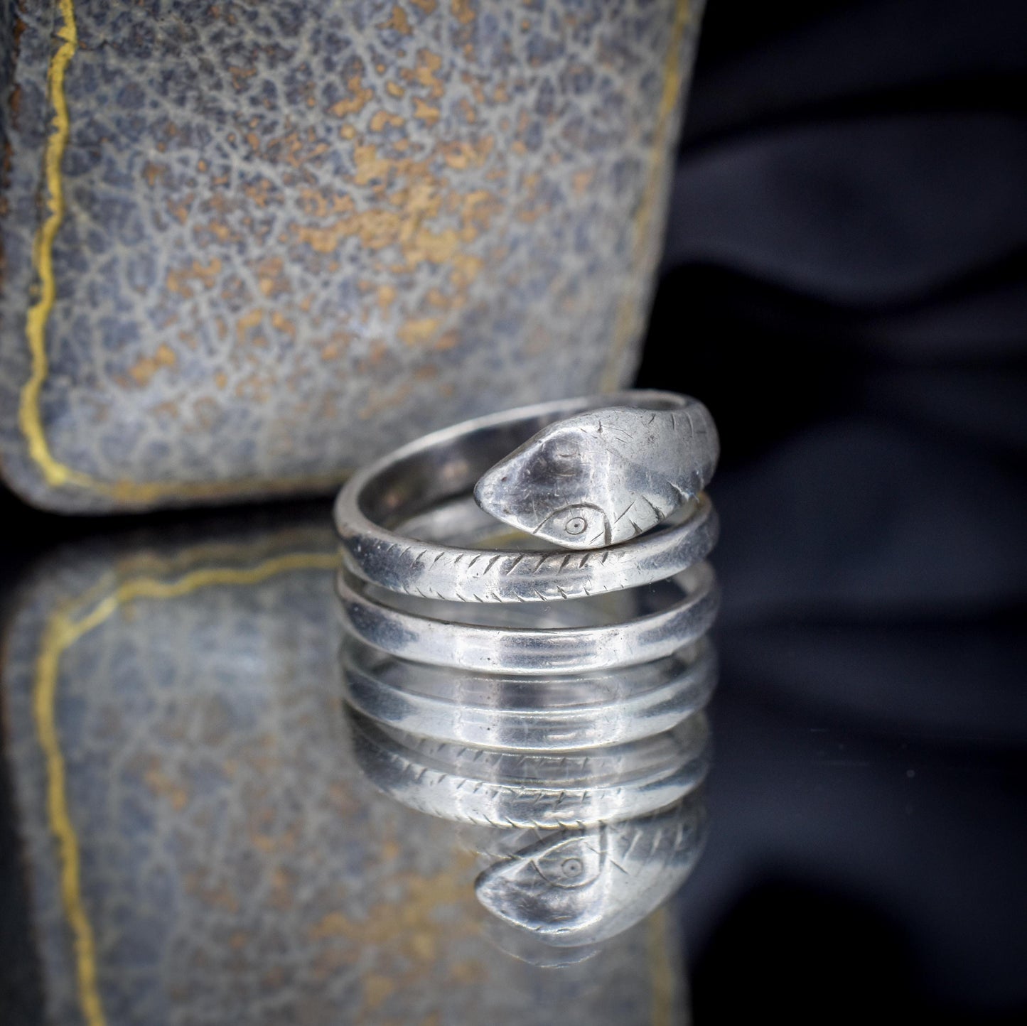 Antique French Snake Serpent Silver Coiled Dress Ring