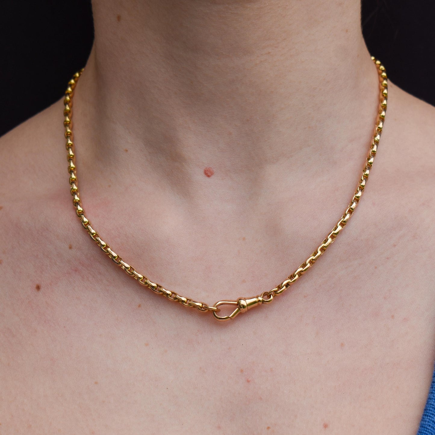 Antique Victorian 9ct Gold Faceted Link Chain Necklace with Dog Clip | 17.75"