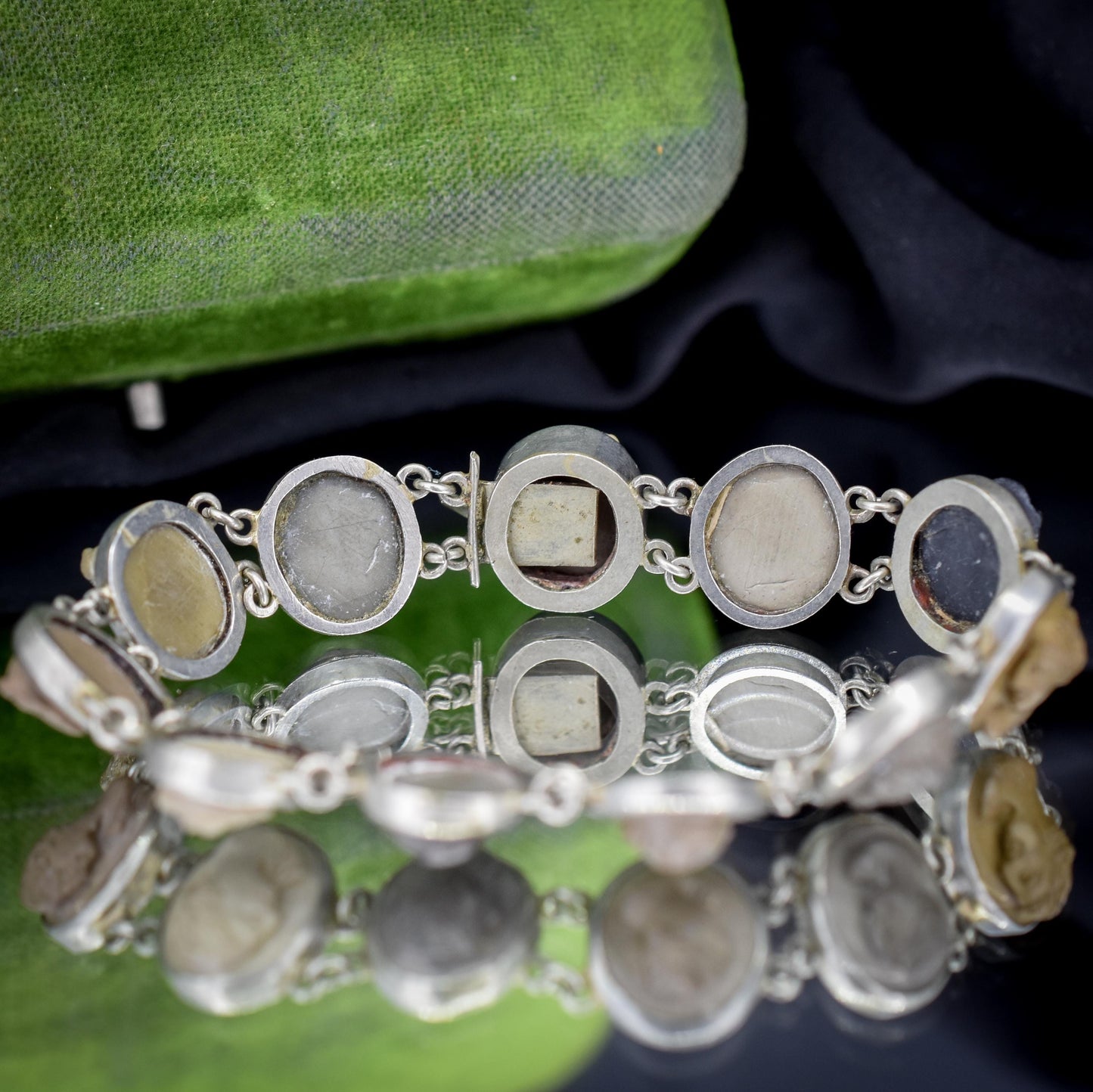 Antique Victorian Grand Tour Lava Cameo Portrait Bracelet | 7"