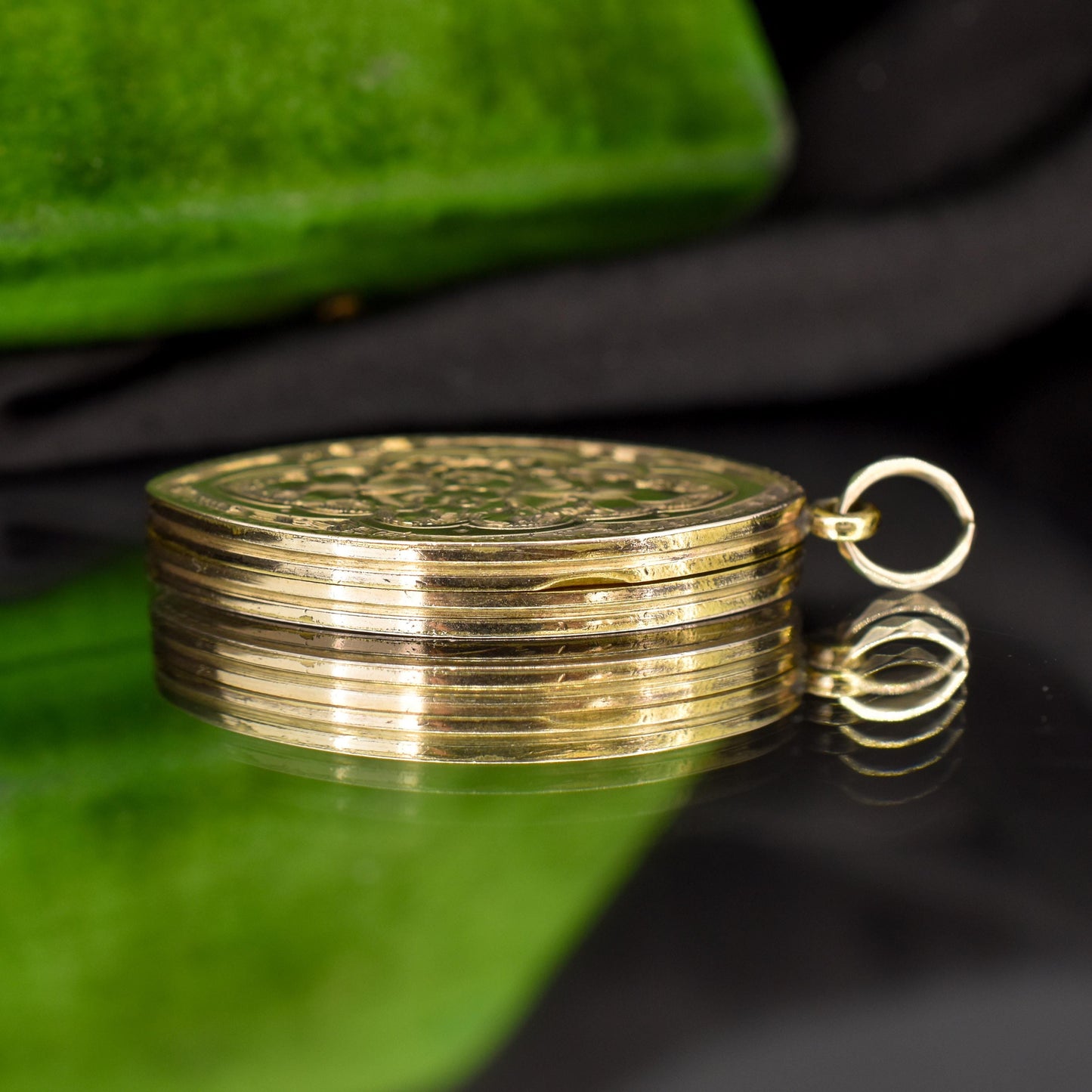 Antique Gold Engraved Fancy Navette Shaped Locket Pendant