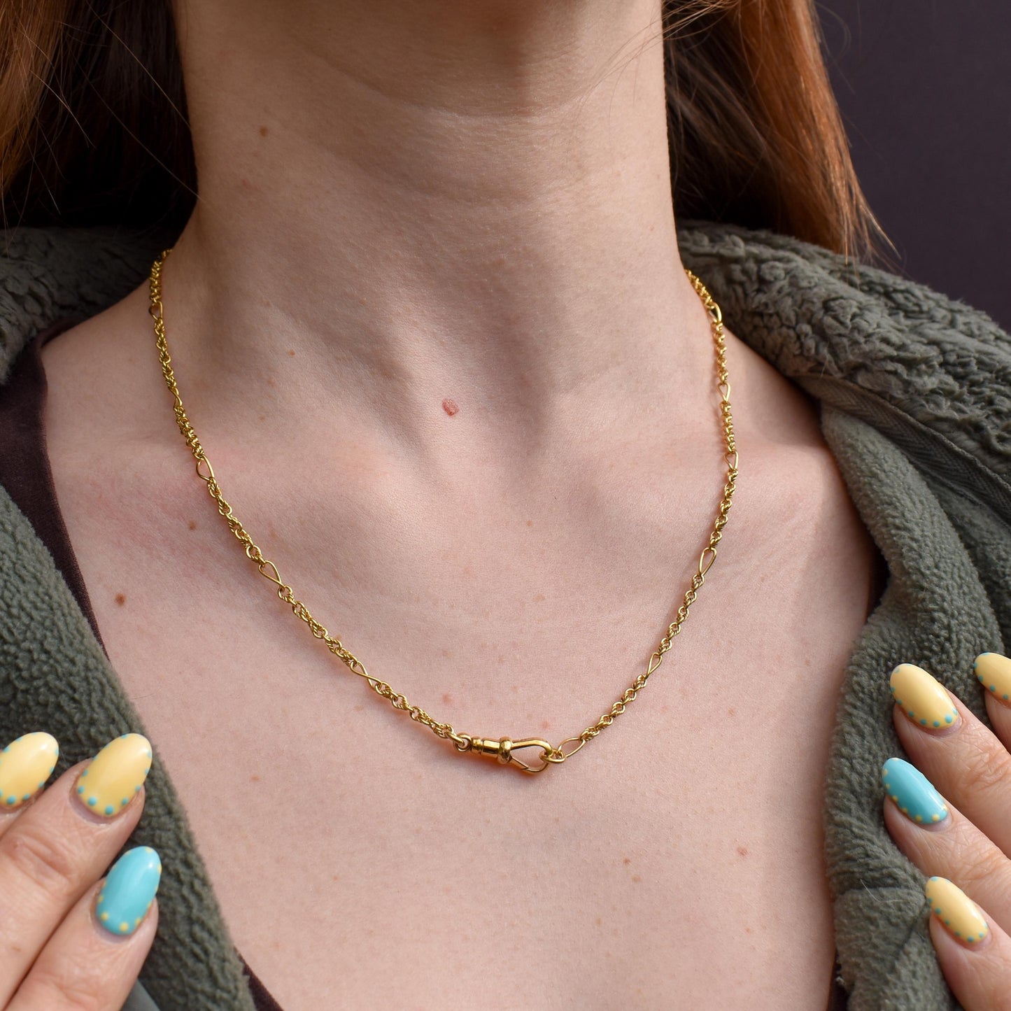 Antique 15ct Yellow Gold Fancy Link Chain Necklace with Dog Clip | 19.5"