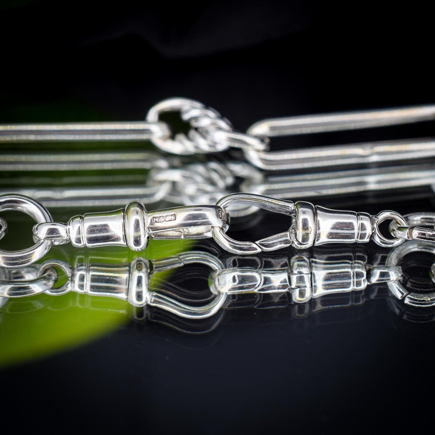 Antique Sterling Silver Trombone Love Knot Watch Chain with Double Dog Clip and T Bar | 15"