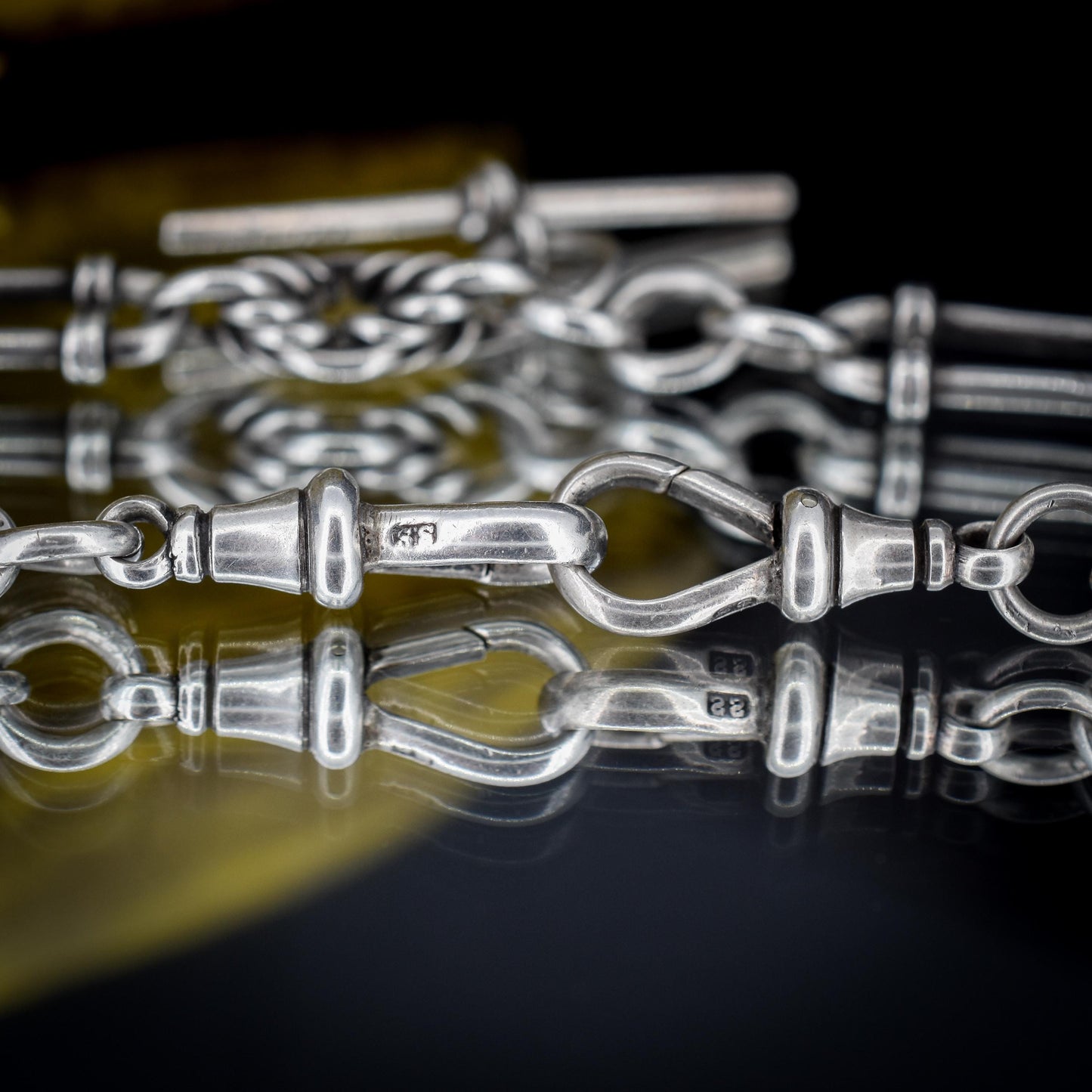 Antique Sterling Silver Trombone and Love Knot Albert Chain | 14.75"