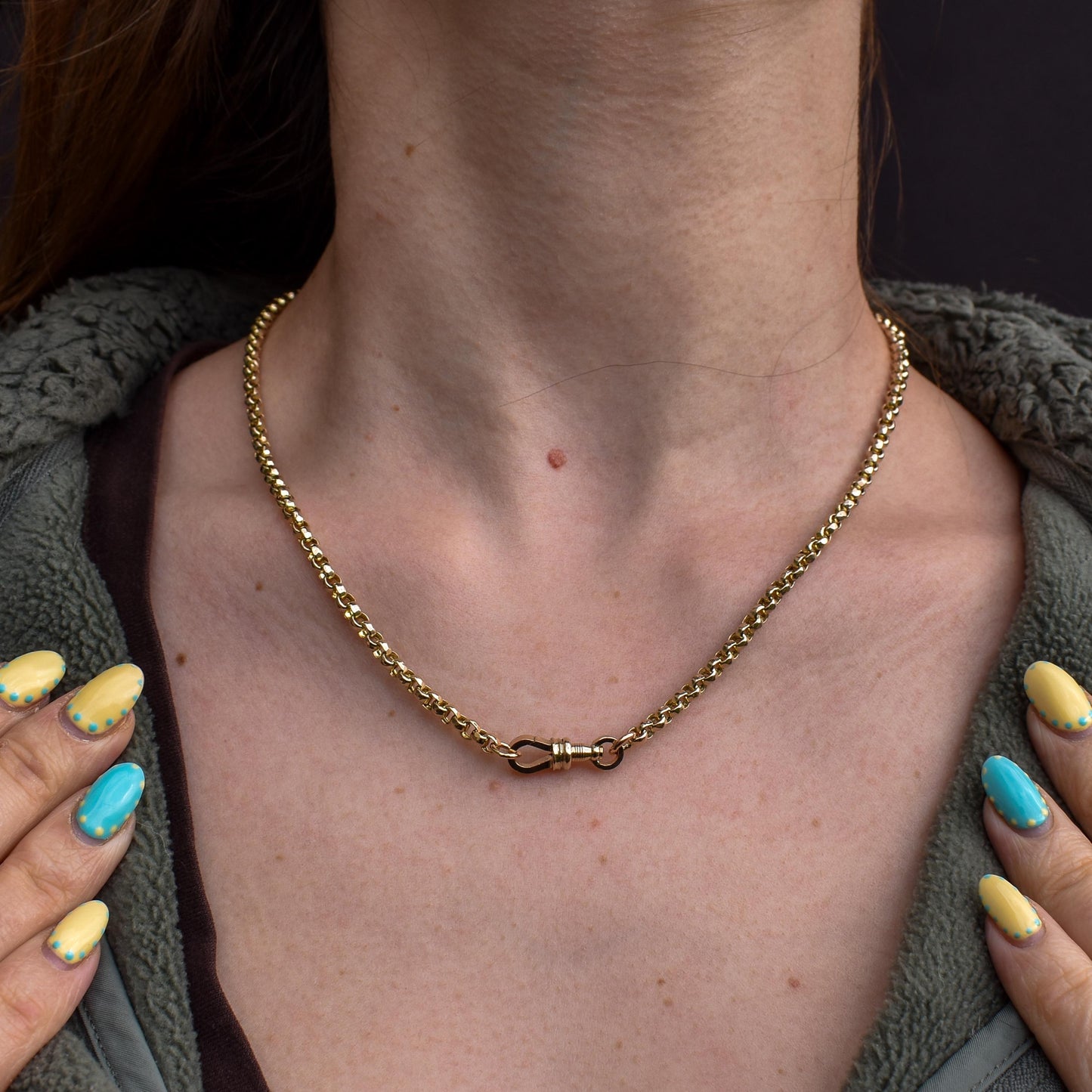 Antique Victorian 9ct Gold Faceted Belcher Link Chain Necklace with Dog Clip | 18.5"