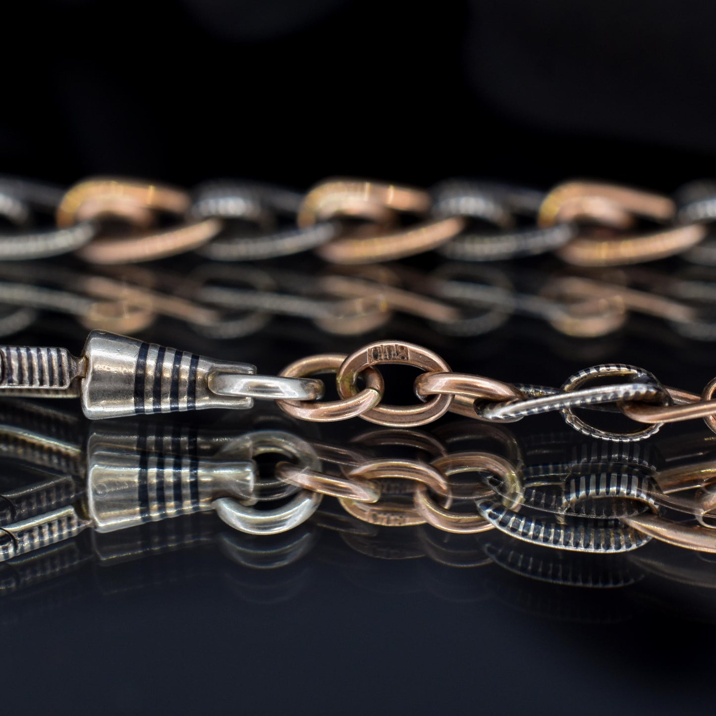 Antique French Niello Silver and Gold Chain Necklace | 16.75"