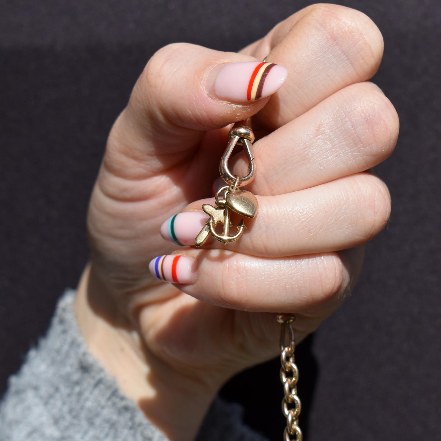 Vintage 14ct Gold Triple Trio of Charms Faith Hope Charity - Cross Heart Anchor