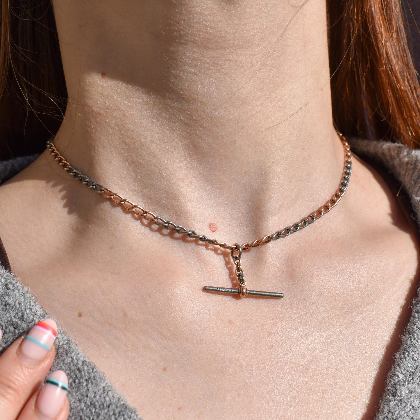 Antique 9ct Gold and Platinum-niobium Curb Link Chain Necklace 15"