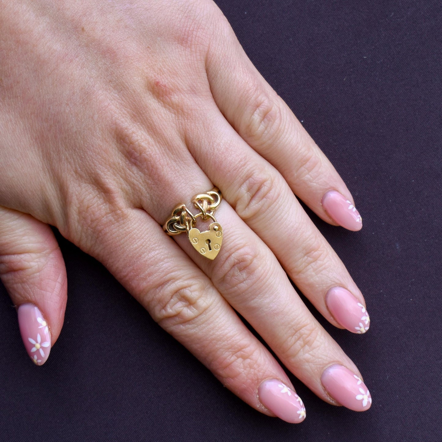 Vintage Heart Padlock Drop 9ct Yellow Gold Celtic Ring