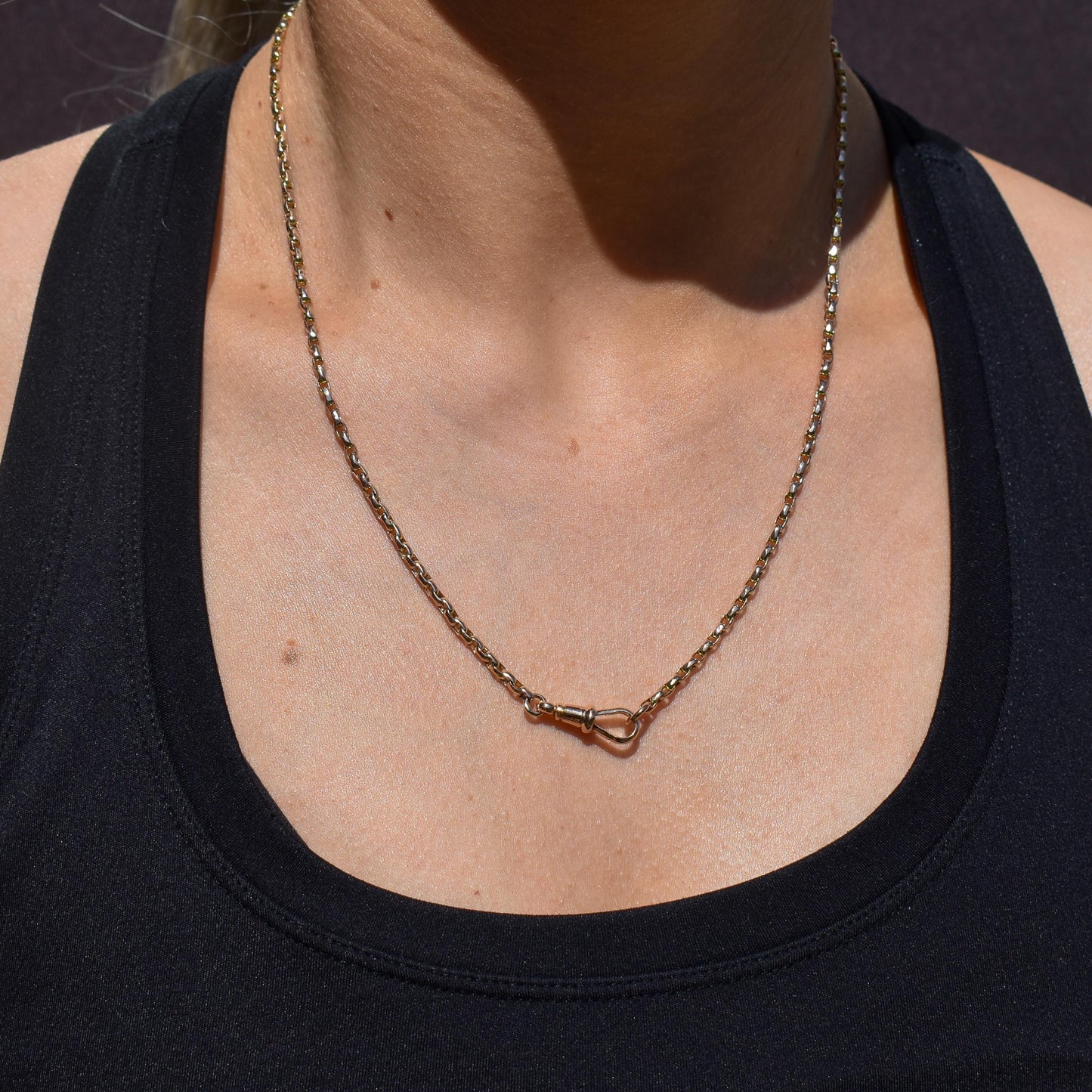 Antique Victorian 9ct Gold Faceted Link Chain Necklace with Dog Clip | 19.25"