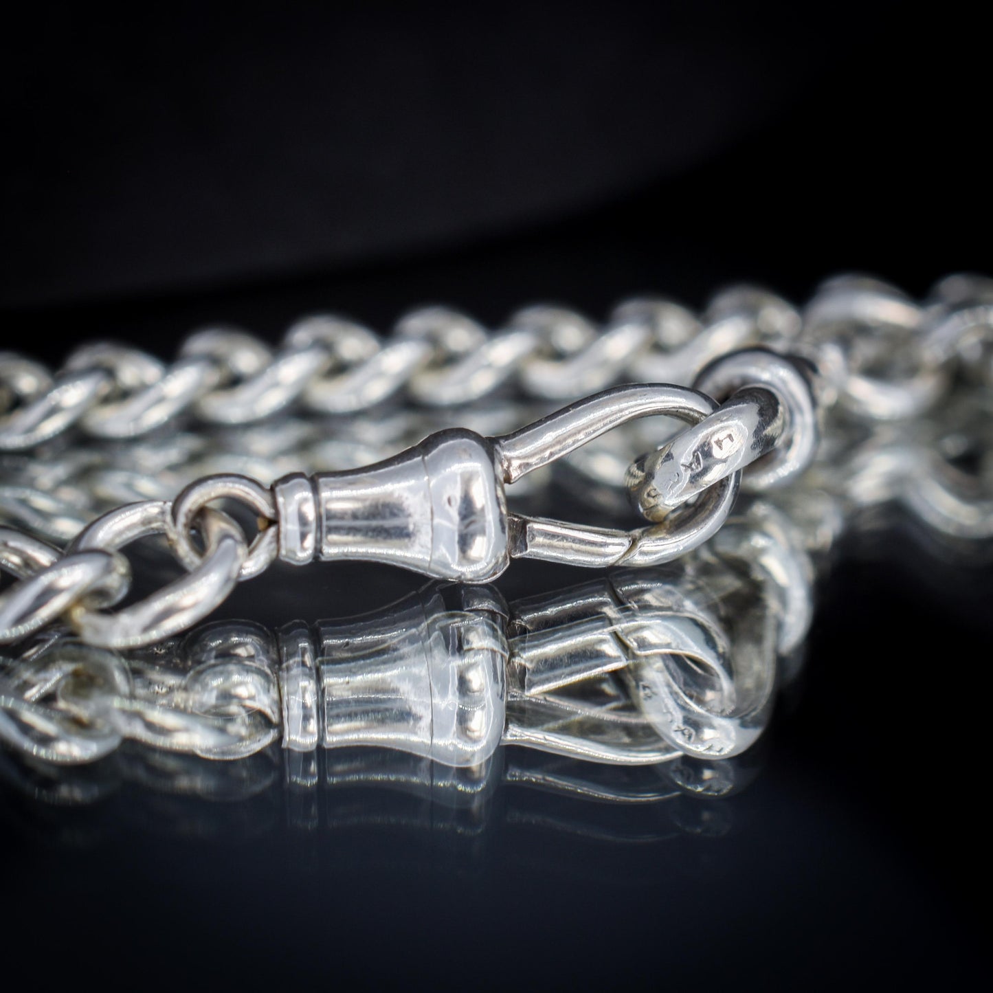 Antique Sterling Silver Curb Double Dog Clip Chain Necklace | 19.5"