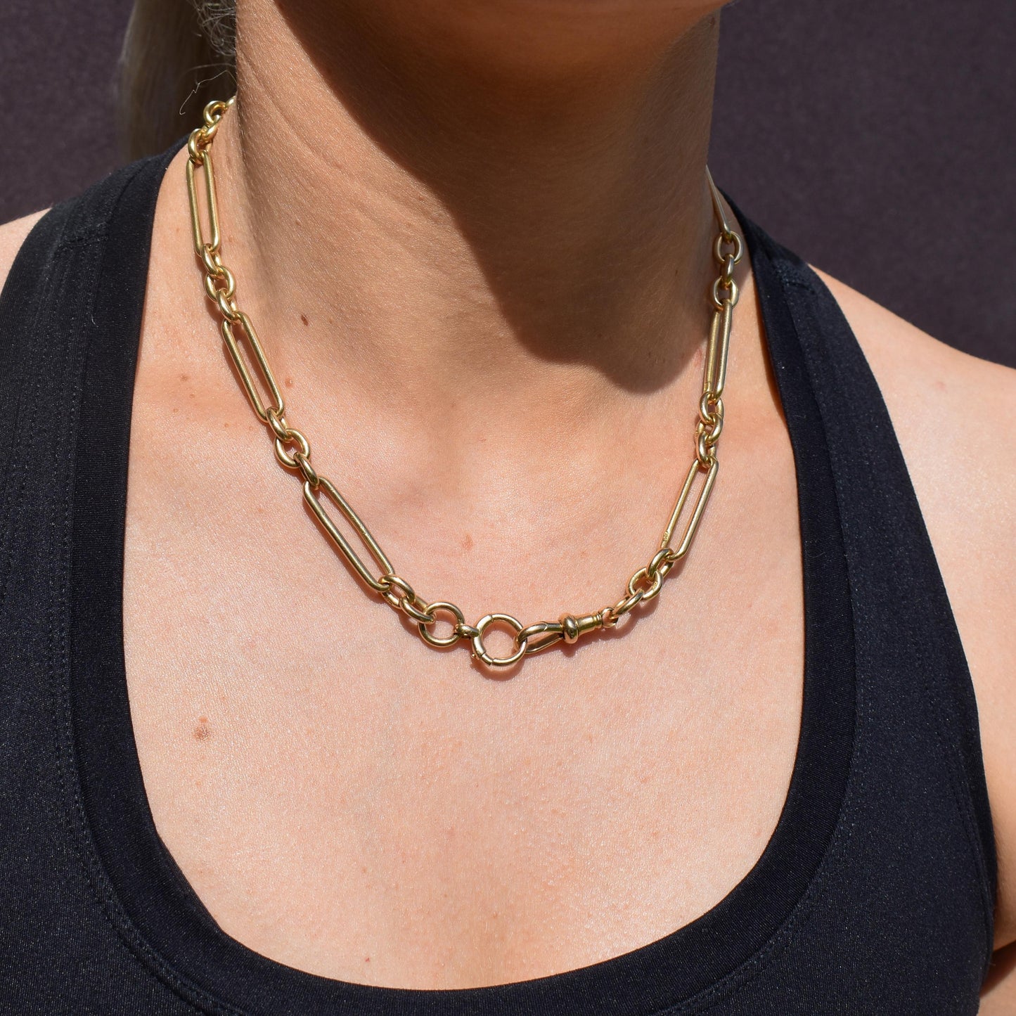 Antique Chester '1885' 18ct Yellow Gold Trombone Watch Chain Necklace | 17.25"