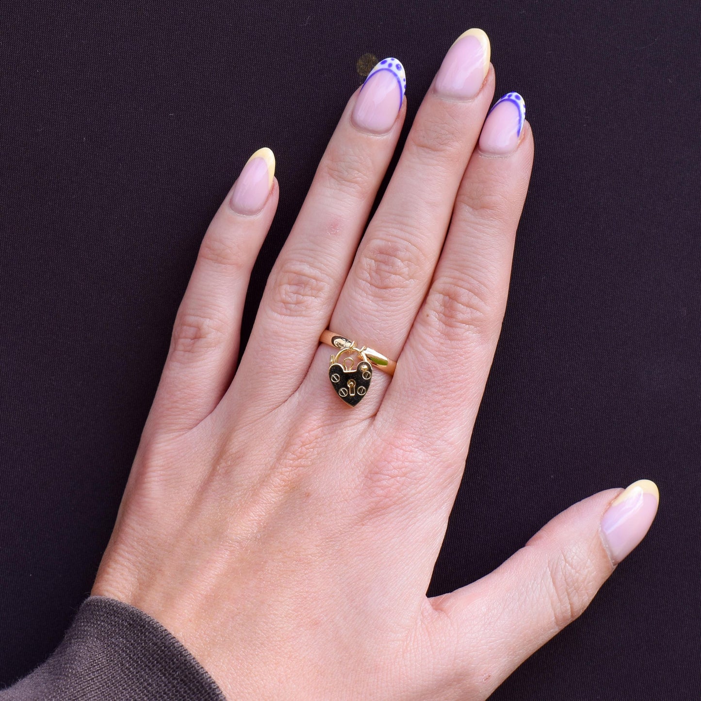 Vintage Heart Padlock Drop 9ct Gold Band Ring | B'ham 1930