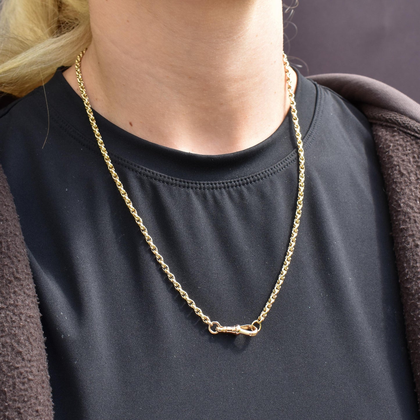Antique 9ct Yellow Gold Fancy Link Chain Necklace with Dog Clip | 20.75"