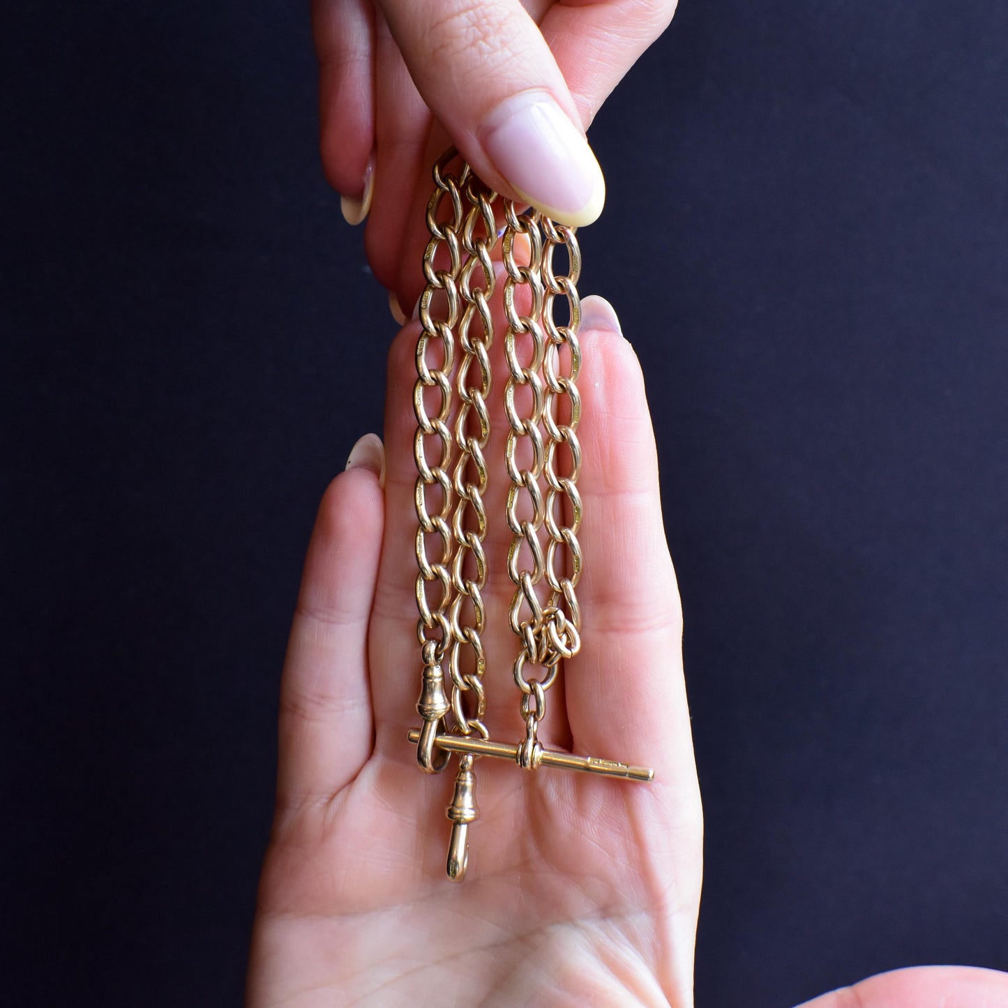 Antique 15ct Gold Oval Link Albert Watch Chain Necklace | 15.75" | B'ham 1922