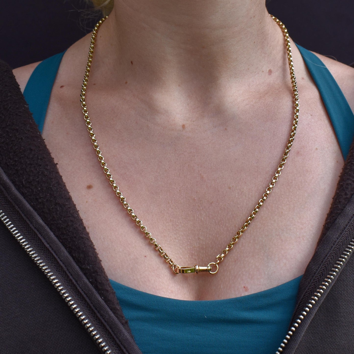Antique 9ct Gold Rolo Link Chain Necklace with Swivel Dog Clip | 23"