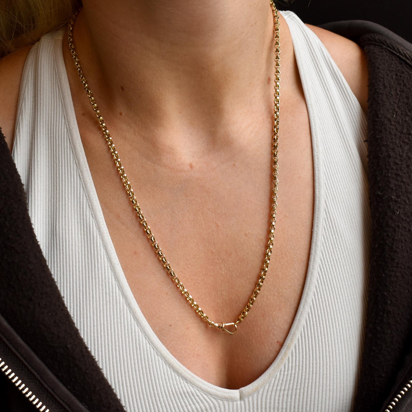 Antique 9ct Gold Rolo Link Chain Necklace with Dog Clip | 22"